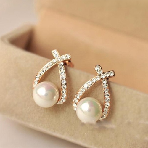 OILA anting mutiara diamond silang cross pearl diamonds earrings jan096 (1G3)