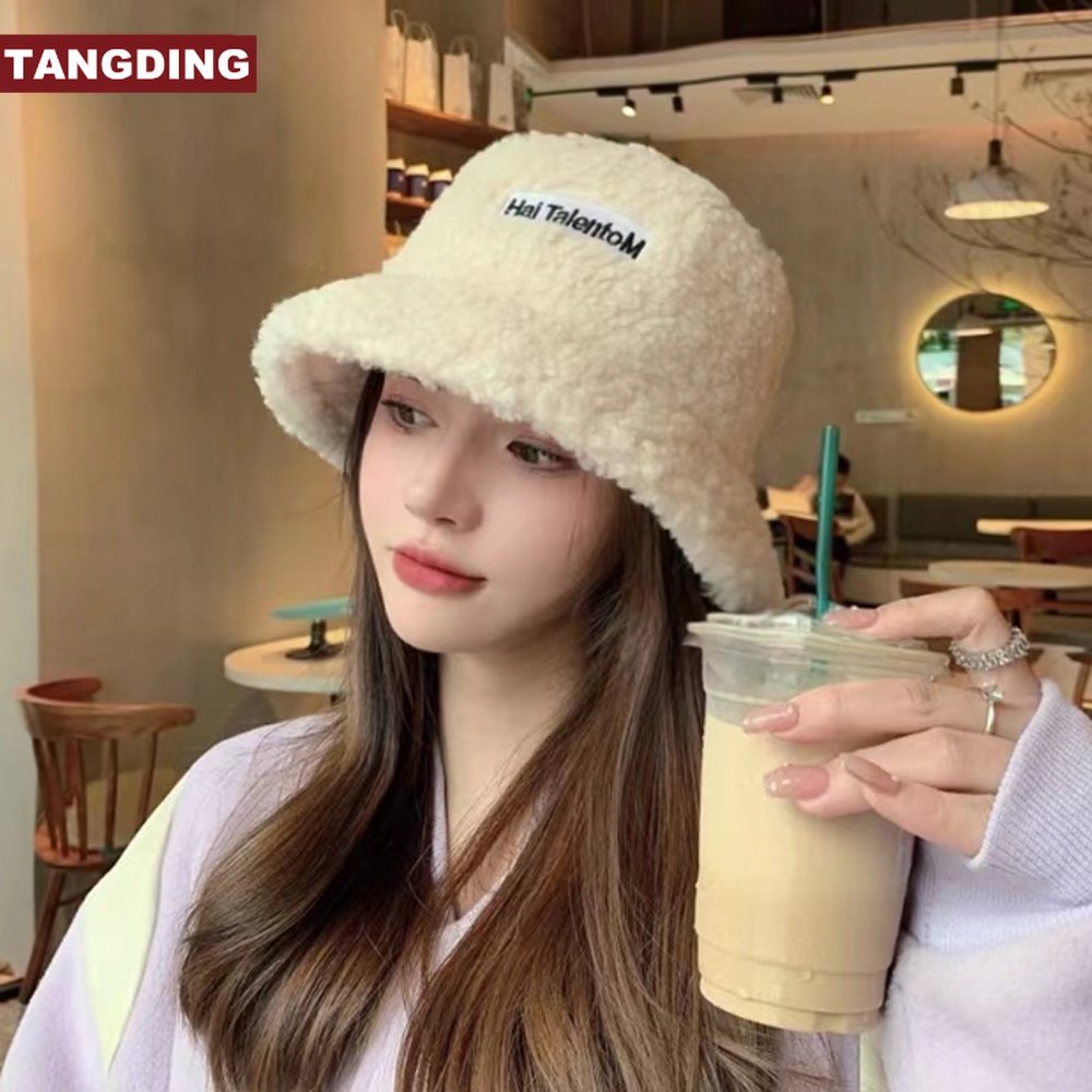 【COD Tangding】Topi Nelayan Bahan Bulu Domba Velvet Hangat Gaya Korea Untuk Wanita