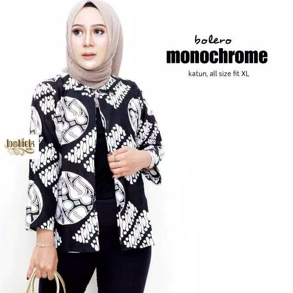 "SC.18Oc22ᴷ" Bolero Monochrome Cardigan Cantik Monokrom Outer Batik Hitam Putih Seragam Kantor Kerja