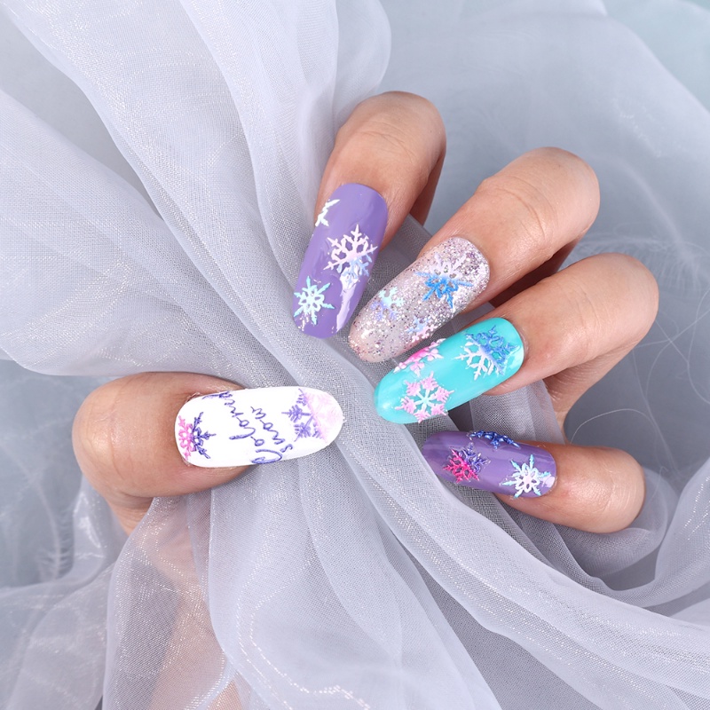 1 Lembar Stiker Kuku 5D Motif Snowflake Santa Claus Warna-Warni Tahan Air Untuk Dekorasi Nail Art