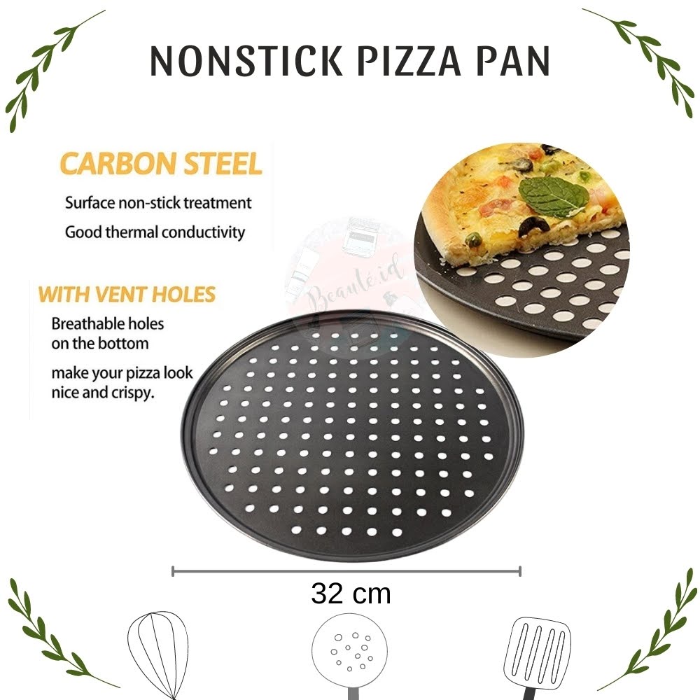 Loyang Nampan Pizza Papan / Tatakan / Piring Pemanggang Adonan Pizza Kue Tart Pie Anti Karat Tahan Panas Sempurna Anti Lengket Awet Berkualitas Non Stick Baking Tray Carbon Steel 32cm