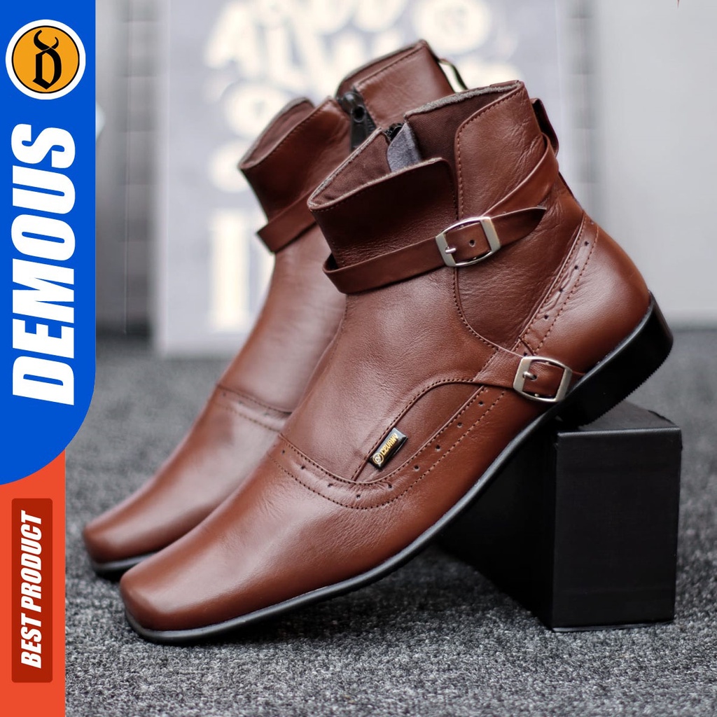 DEMOUS Cora - Sepatu Boot Pantofel Formal Kulit Asli Kerja Pria