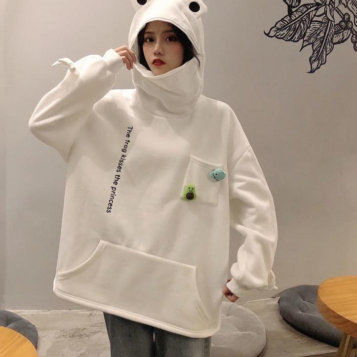 Rekomendasi M-5XL Frog Zipper Hoodie Sweater Kebesaran Hoodie Kodok Resleting