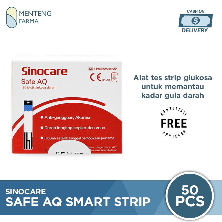 Sinocare Safe AQ Smart Strip Uji Gula Darah 50 Pcs - Tes Strip Gula Darah