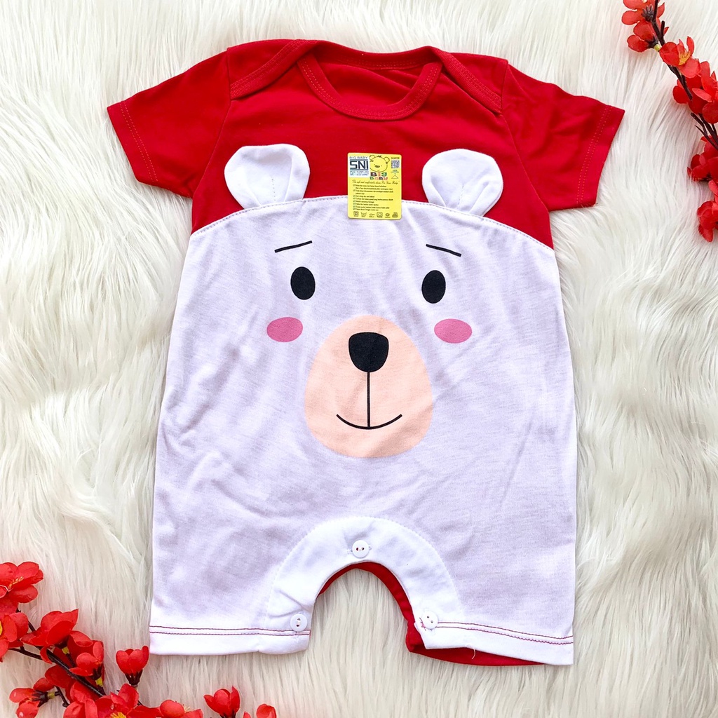 Baju romper segiempat motif hewan lucu bestseller fashion anak bayi cowok laki baby boy murah -pol