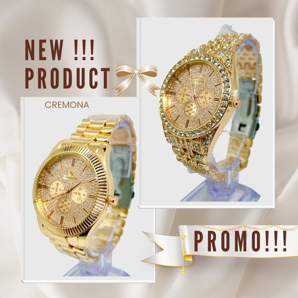 BISA COD! Jam Tangan Cewek Bulat Chrono Rantai Permata Fashion Import Murah Mewah BONUS BATERAI CADANGAN!