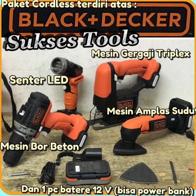 Jual Mesin Bor Beton Amplas Jigsaw Senter Black + Decker Cordless Set ...