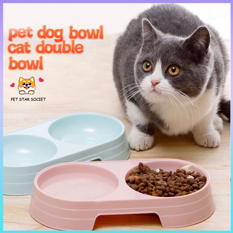 TEMPAT MAKAN Double Bowl Kucing Anjing Anti Semut Mangkok Makanan dan Minuman - Pet Doble Bowl Feeding Tray - Aksesoris Mangkuk Hewan Peliharaan Wadah Ukuran Besar - untuk Anak Kitten Puppy Murah Plastik Anti Tumpah