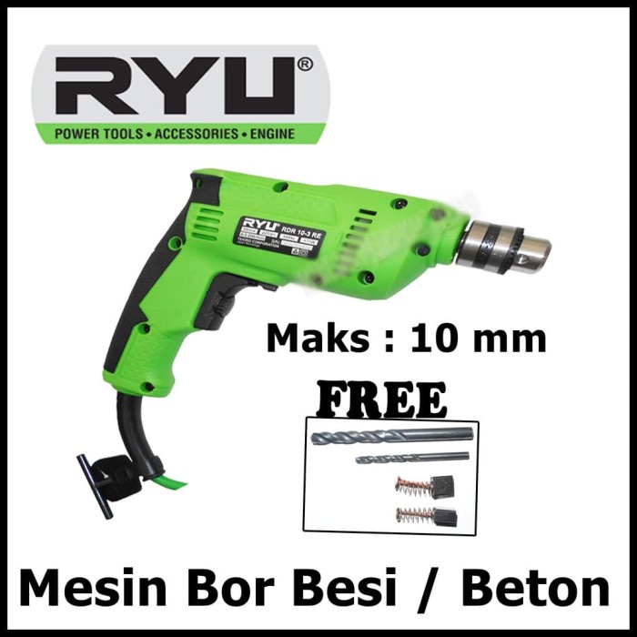 Mesin Bor Besi Beton 10mm Tekiro Ryu RDR 10-3 RE Electric Drill