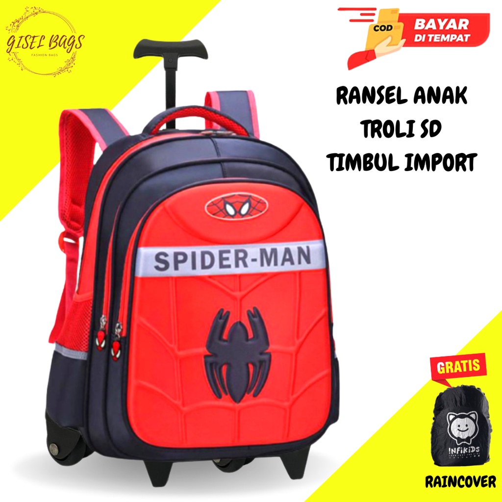 GB-tas ransel troli anak laki laki SD import tas ransel troli anak karakter superhero tas ransel troli timbul