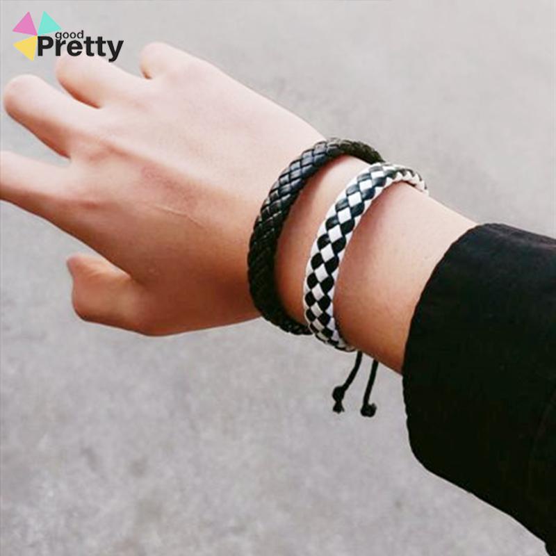 Gelang Pria Tenun Tangan Kulit Bangle Perhiasan Yang Dapat Disesuaikan-S - PD