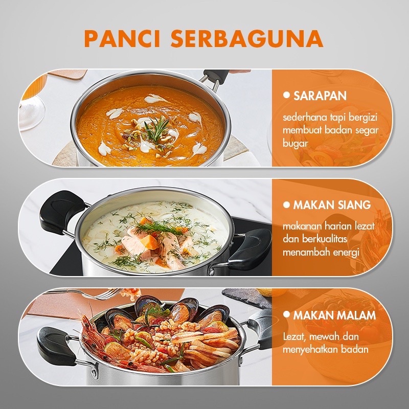 Gaabor Panci 2 Set Stainless Steel Tutup Kaca Panci Sop Panci Susu /GS-S82A