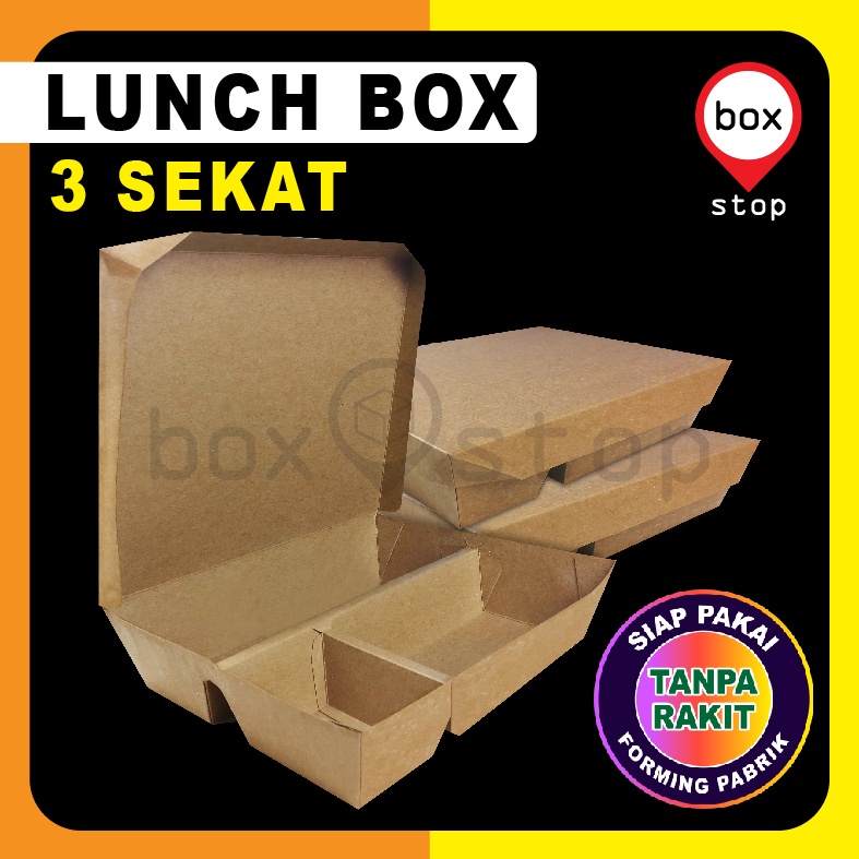 Lunch Box SEKAT 3 - Kotak Bento Sekat 3 - Kraft Coklat (20 pcs)