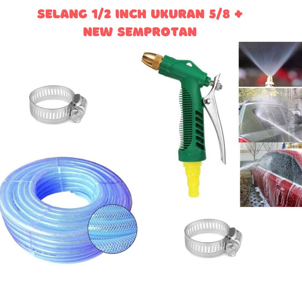 Tifaka - PAKET SELANG BENING SERAT BENANG UKURAN 5/8 INCH FREE SEMPROTAN BERMACAM MACAM MODEL