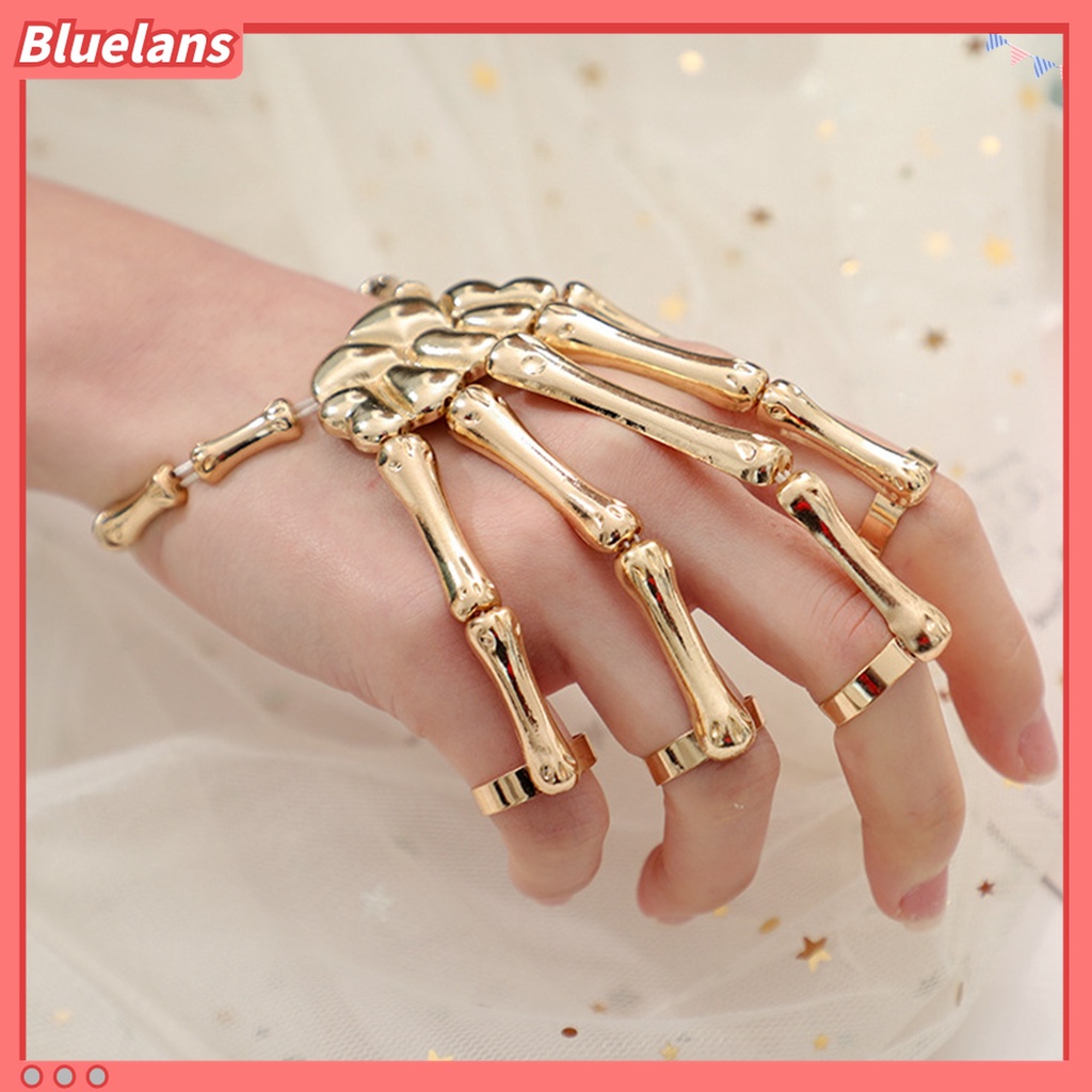 Gelang Tangan Elastis Bahan Alloy Motif Tangan Tengkorak Gaya Gothic Untuk Halloween