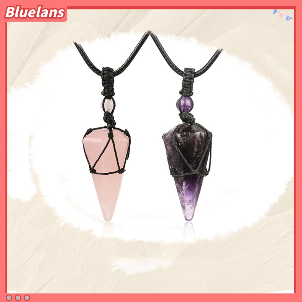 Kalung Tali Hitam Liontin Prisma Heksagonal Kristal Buatan Tangan Untuk Unisex