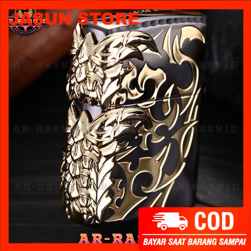 BISA COD! Korek Api Minyak Zippo Hitam Black Ice Motif Cakar Naga Dragon Claw