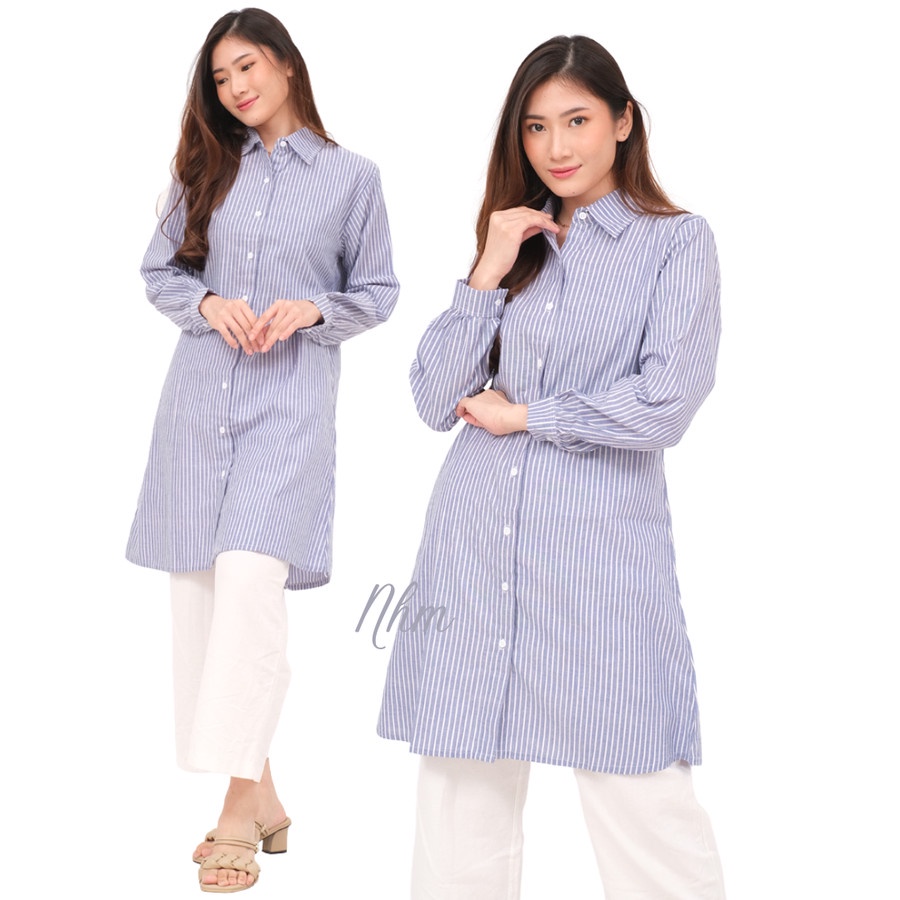 Nhm Tunik Kemeja Wanita Salur Atasan Muslim katun Ld 100 110