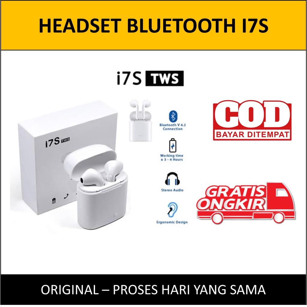 Headset Bluetooth I7S HBQ TWS 5.0 Twin Headset Earphone Headphone Earbud Bluetooth True Wireless Airpods Ekstra Bass