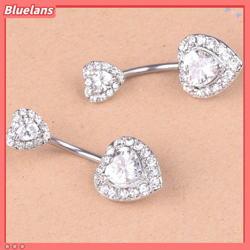 Cincin Tindik Pusar Bentuk Hati Aksen Berlian Imitasi Untuk Wanita