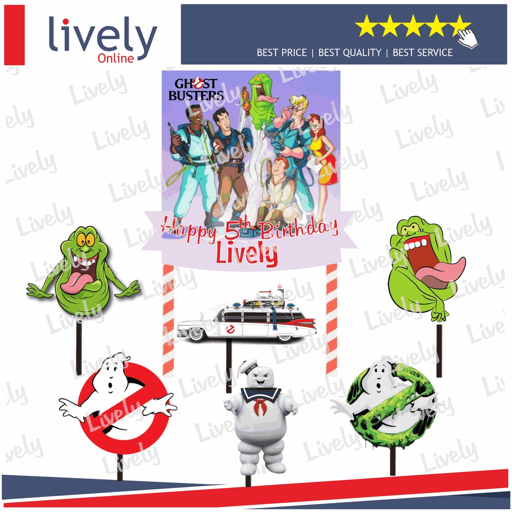 CUSTOM NAMA CAKE TOPPER KARAKTER GHOSTBUSTER HIASAN KUE ULANG TAHUN HAPPY BIRTHDAY