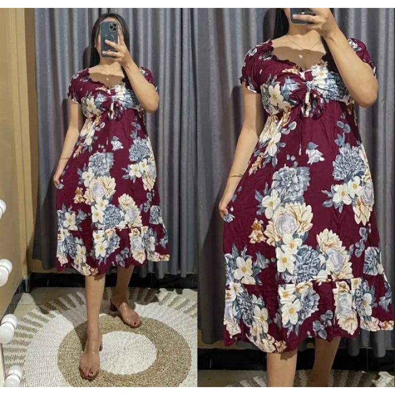Dress Sabrina Serut Tali Dada Dress wanita dewasa