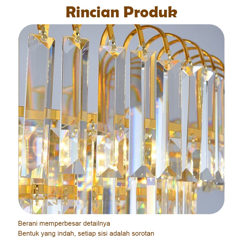 lampu gantung ruang tamu Kristal 3 warna Gold Chandelier Gaya Nordik Minimalis Modern Lampu Hias Gantung