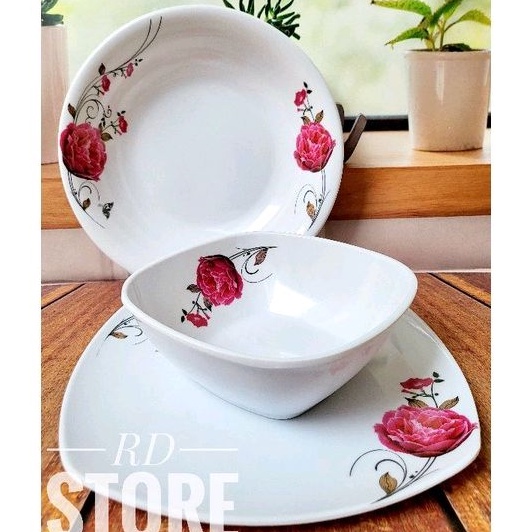 PROMO SET ALAMAT MAKAN MOTIF ROSE MELAMINE