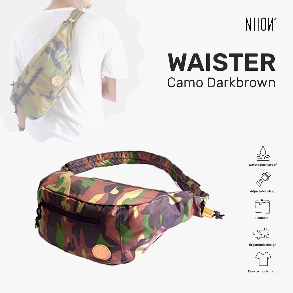 Niion Waister Camo Darkbrown Waist Bag / Tas Pinggang Wanita Pria