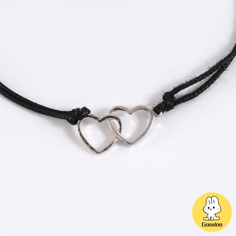 2 Pcs Fashion Ganda Bentuk Hati Gelang Adjustable Tenun Wanita Pria Gelang Pasangan Hadiah Perhiasan Aksesoris Sodoo -Doo