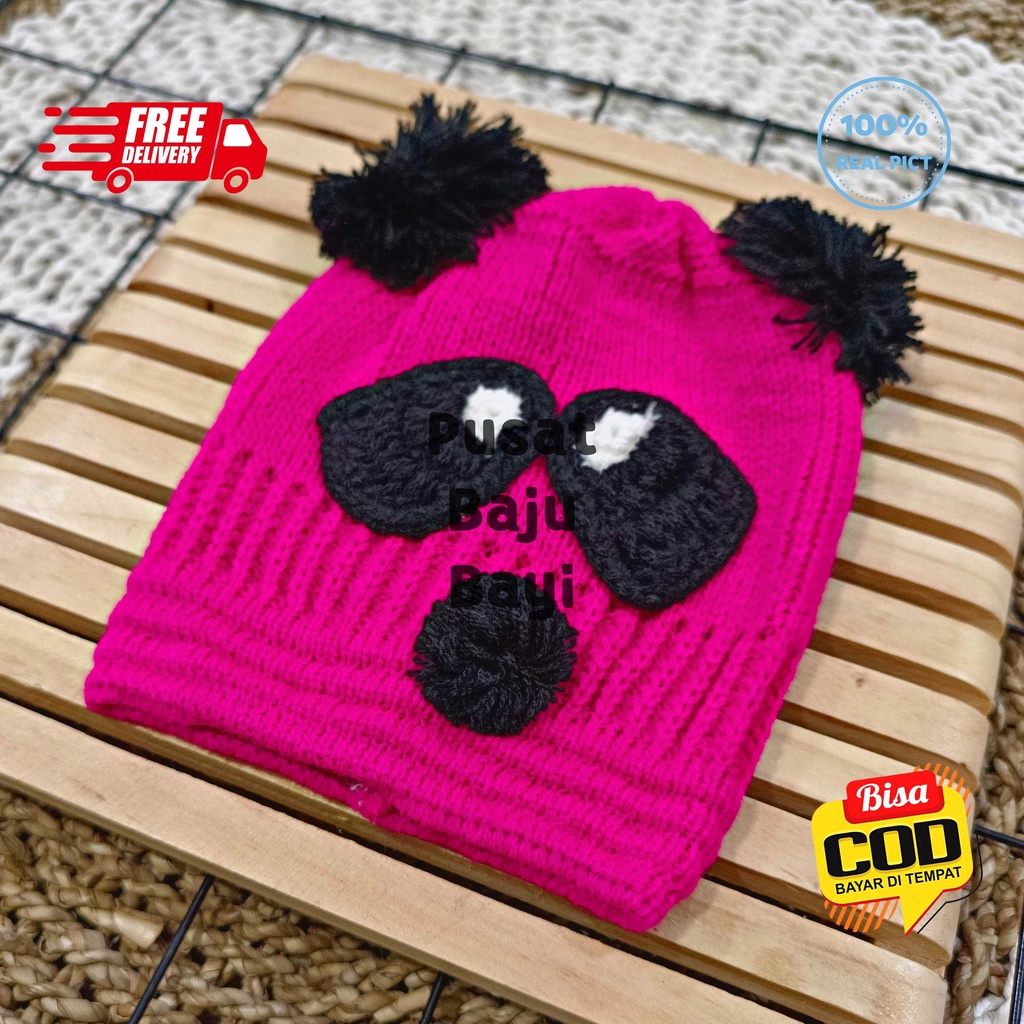 Topi Bayi Kupluk Rajut Premium Panda / Topi Rajut Pompom Panda / Topi Pompom Baby Boy Baby Girl Motif Panda