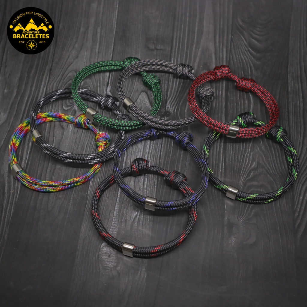 Gelang Tangan Pria Tali Paracord 550 4mm 7 Strands Simple Knot Metalik Spacer Anti Karat Premium Men Bracelet