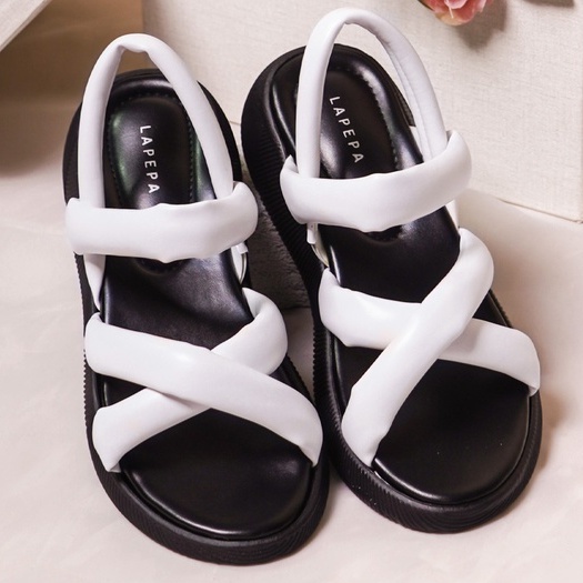 LAPEPA YUK - Sepatu Sandal Wanita Wedges VIVIAN Model Silang dua Tali Strap Belakang Hak Tinggi Sole 3 cm Spatu Sendal Gunung Cewek  Size 36 37 38 39 40 41 Warna White Putih Kekinian Premium Terbaru Shoes Ori Original Mall Official Store Promo