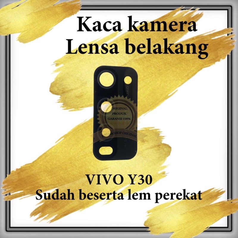 Kaca Lensa Kamera Belakang Vivo Y30 / Y50 Sudah Sama Lem Black