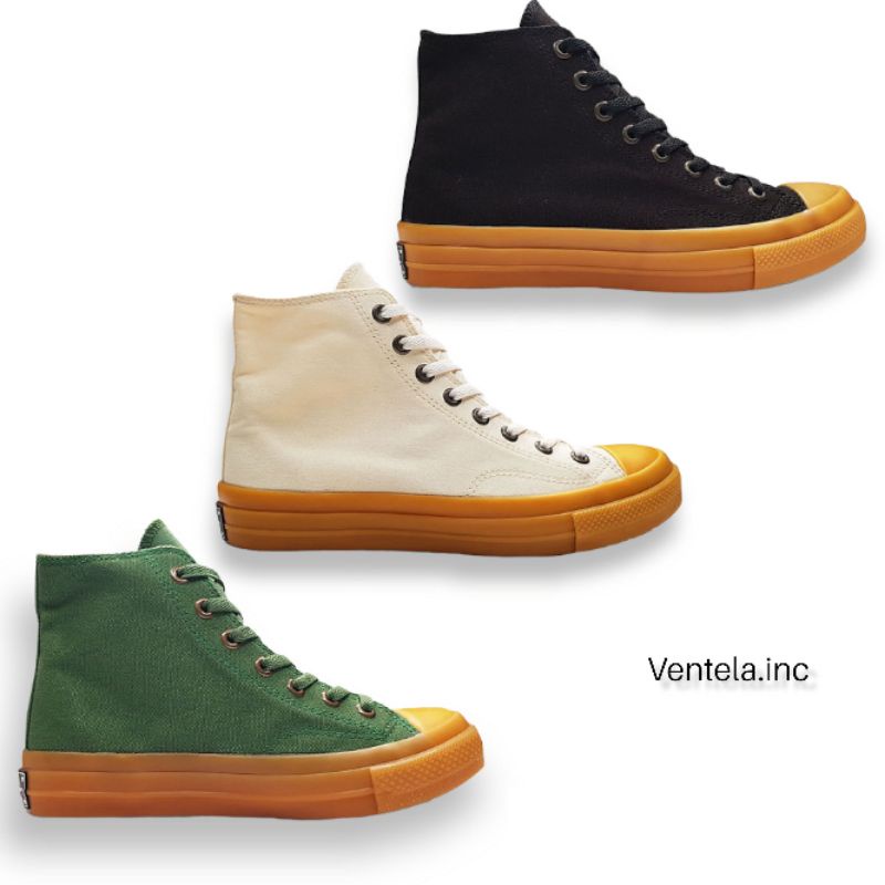 Sepatu ventela 70s gum high black army green white original