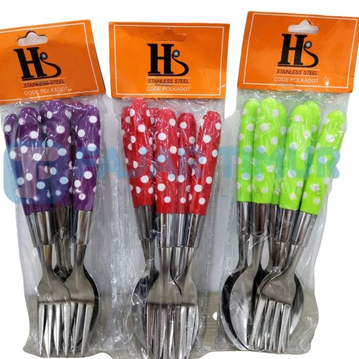 Big Sale [DEASHOP] SENDOK MAKAN POLKADOT LUSINAN - 12 PCS - SET ALAT MAKAN CANTIK - SET SENDOK GARPU