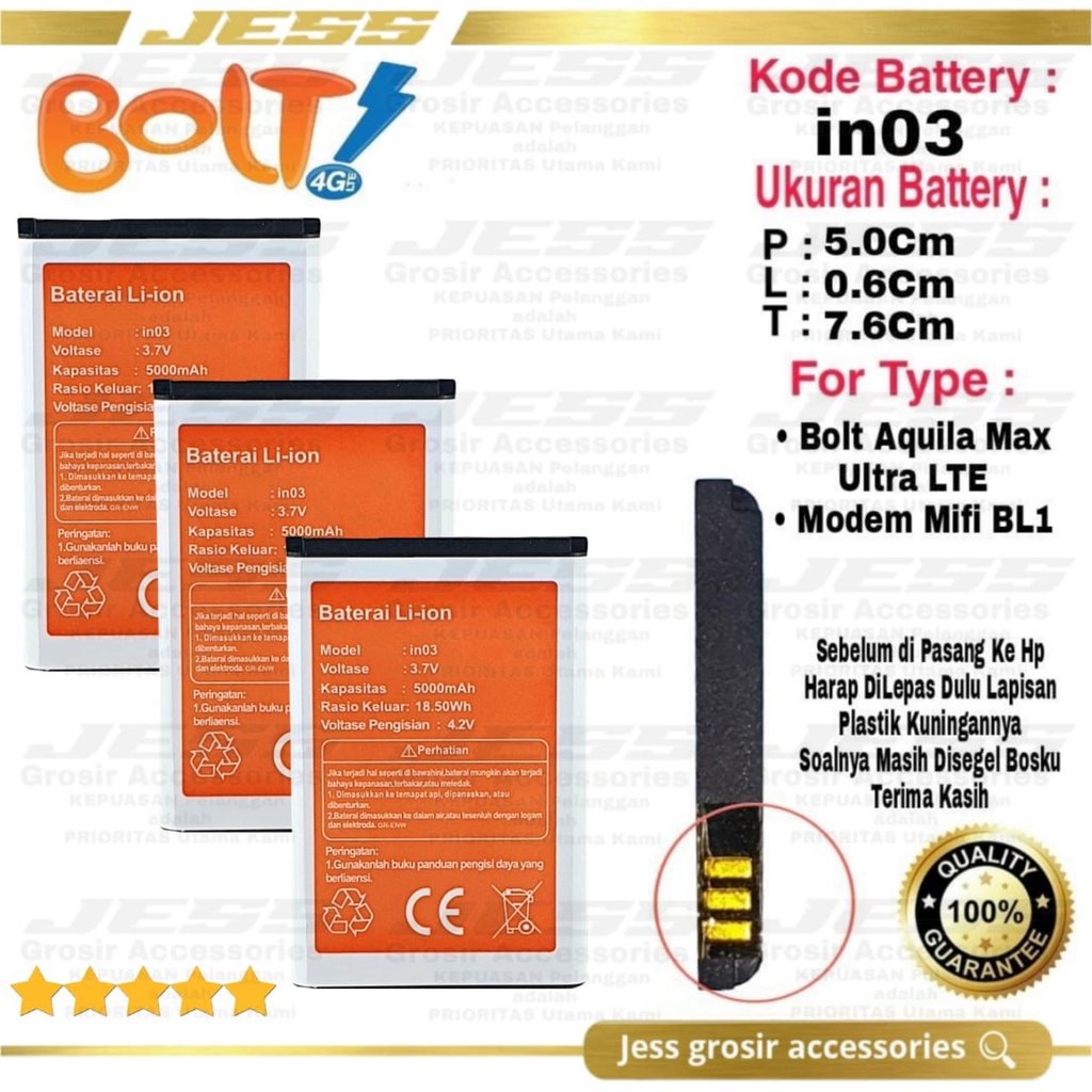 Baterai Battery Batre Original Modem Mifi BOLT Wifi Bold Aquila Max Ultra LTE IN03 , iN03 , iNO3 BL1