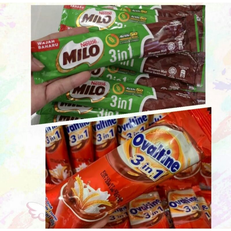 

Nestle Milo Stick 3 in 1/Ovaltine Stick 3 in 1 Eceran 33gram, import malaysia