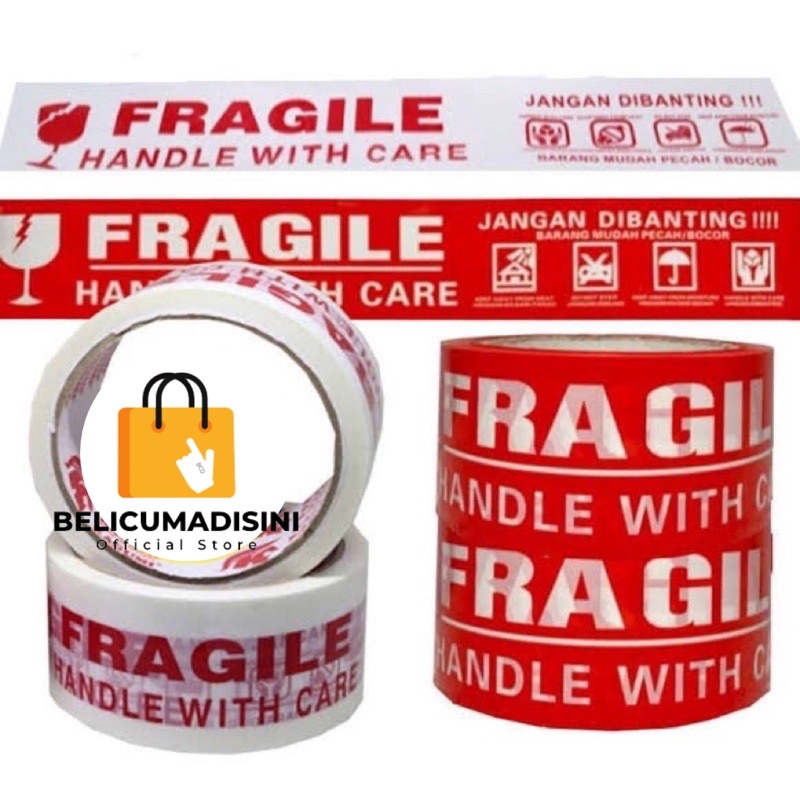 

LAKBAN FRAGILE 48MMx50Y | Jangan di banting Isolasi Mudah Pecah Belah Aneka varian termurah satuan Merah Putih Handle with Care Duck Tape Selotip Isolasi