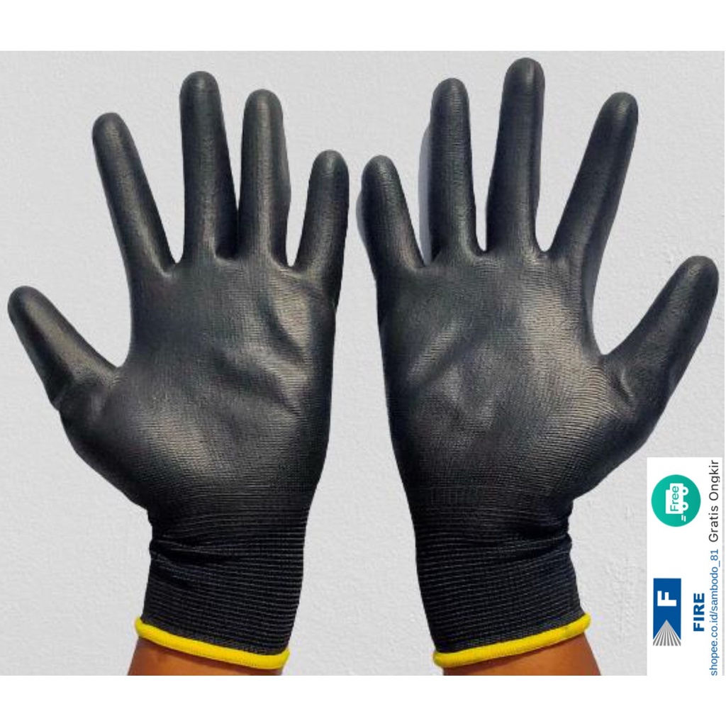 Sarung Tangan Mekanik Montir Berkebun Tukang Telapak Tangan dilapisi karet Bahan Nylon Polyester Elektronik Assembly Static Multi Purpose Polyurethane Kerja Palmfit Safety Gloves Security Dilapisi Karet Industri Pabrik Uci Safety