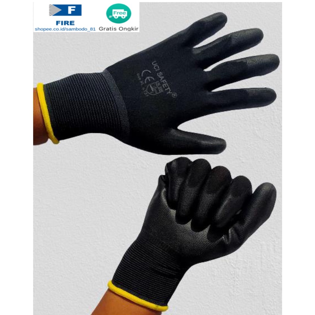 Sarung Tangan Polyurethane Kerja Palmfit Safety Gloves Security Dilapisi Karet Industri Pabrik Uci Safety Motor Bengkel otomotif Bagunan Coating Karet Pengaman kerja Packing PU Statis