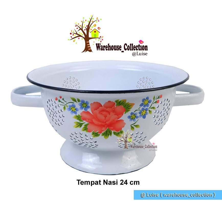 CETING / Sangku Nasi motif kembang / POLOS UK 22 dan 24 cm Enamel Seng Blek Vintage