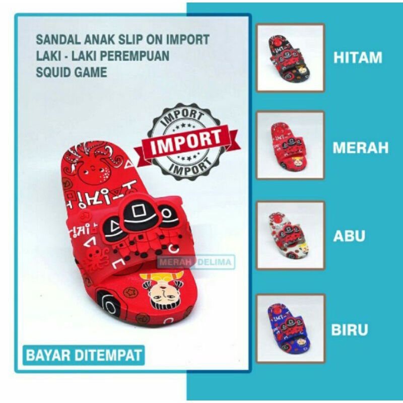 Sandal anak Laki laki Sandal selop anak motif Squid Game Sandal anak Karet