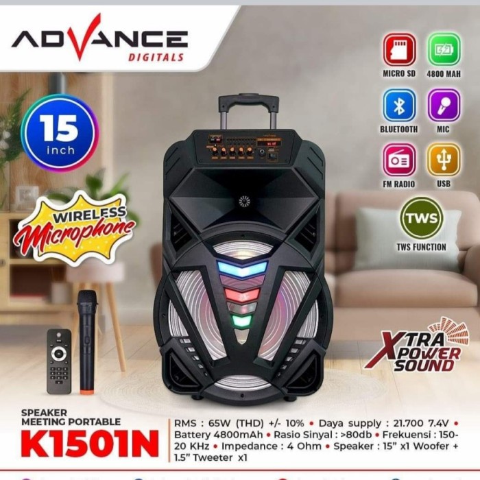 Advance Speaker Meeting K 1501 |15 Inch Speaker Portable Bluetooth Mp3