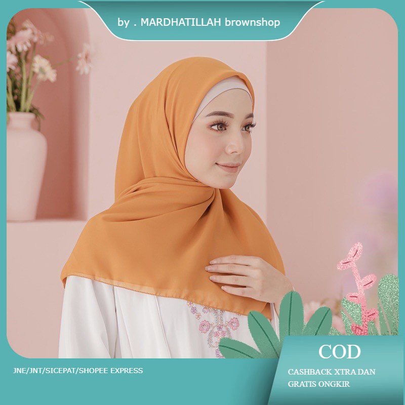 kerudung jilbab segi empat BELLA SQUARE polos bahan double hycon ( pollycotton ) premium jahit tepi 