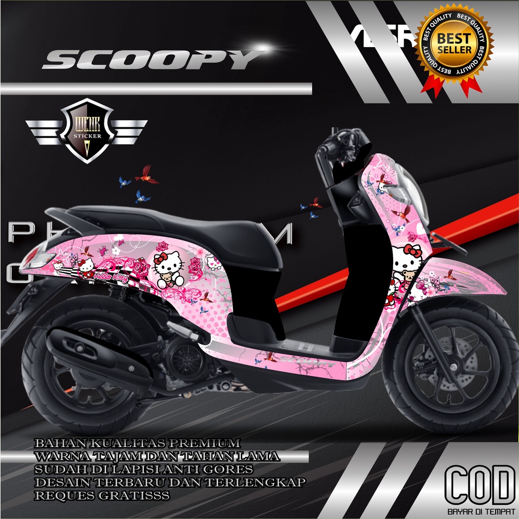 DECAL STICKER SCOOPY HELLO KITTY, KITTY HELLO CANTIK.