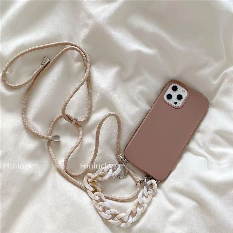 IPHONE Tali Kalung Crossbody Lanyard Cord Phone Case Untuk Iphone14Plus13 12 Mini 11 Pro Max Rantai Marmer Silikon Soft Cover