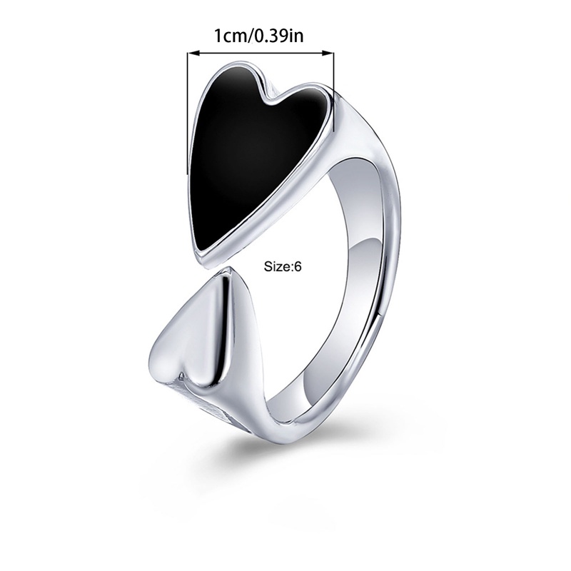 Fancyqube Cincin Model Terbuka Adjustable Bentuk Hati Warna Hitam Untuk Wanita