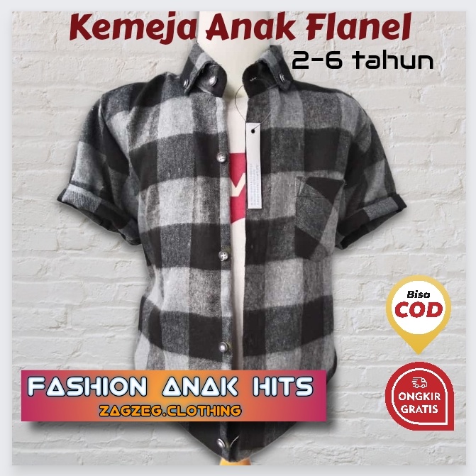 Zagzeg Clothing Baju Kemeja Anak lengan Pendek Flanel Kotak Kotak Cowok Laki Laki Bisa Couple