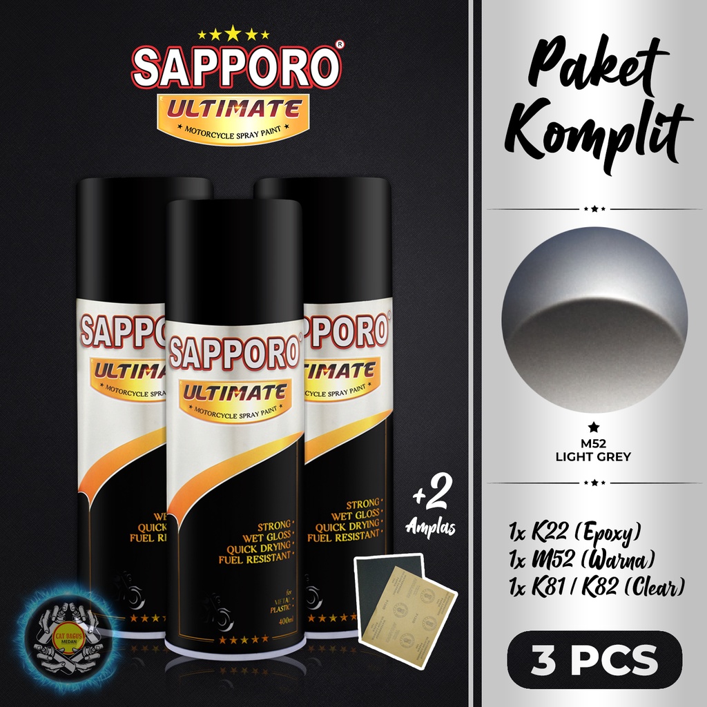 PAKET M52 LIGHT GREY SAPPORO ULTIMATE CAT SEMPROT 400 ML CAT MOTOR AEROSOL PYLOX VELG OZ RACING ABU 